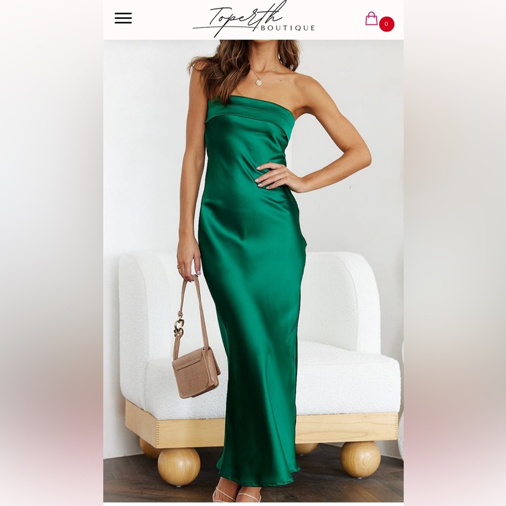Elegant Green Strapless Maxi Satin Dress